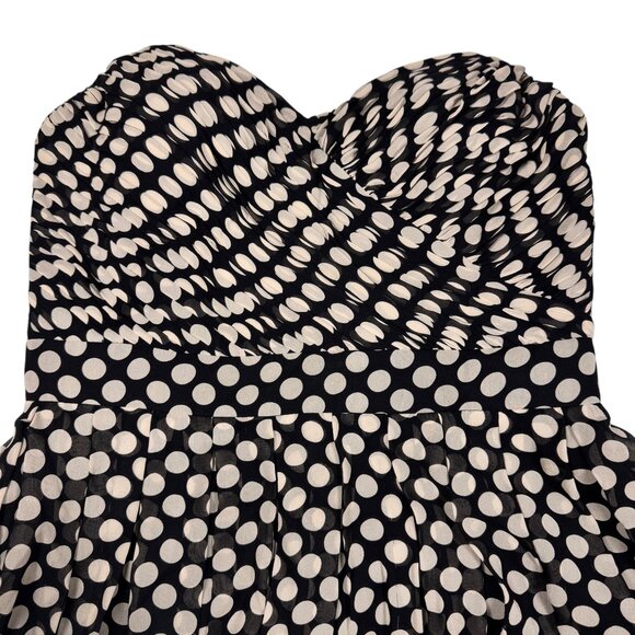 Aidan Mattox Polkadot Cocktail Dress Sz.6 Black Cream Silk Event Coquette - Picture 7 of 13